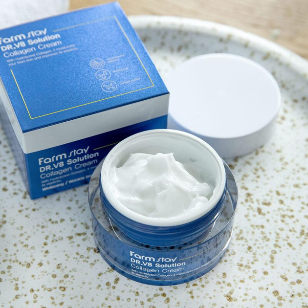 Інтенсивно зволожуючий крем із колагеном для обличчя FARMSTAY Dr.V8 Solution Collagen Cream 50ml - Зображення 2