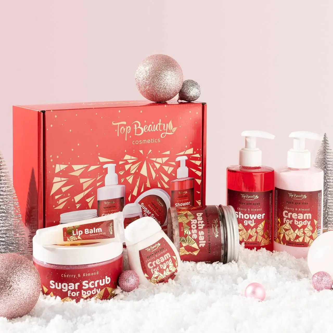 Бокс подарунковий набір доглядовий для тіла Top Beauty Cherry & Almond Вишня та мигдаль (6 товарів у коробці)